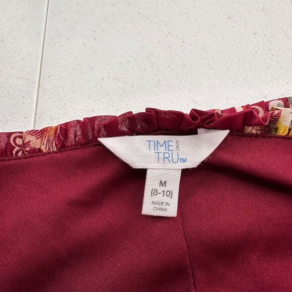 Time & Tru Floral Boho Dress M Multicolor Long Sleeve Peasant Pleated Babydoll b - Picture 2 of 12